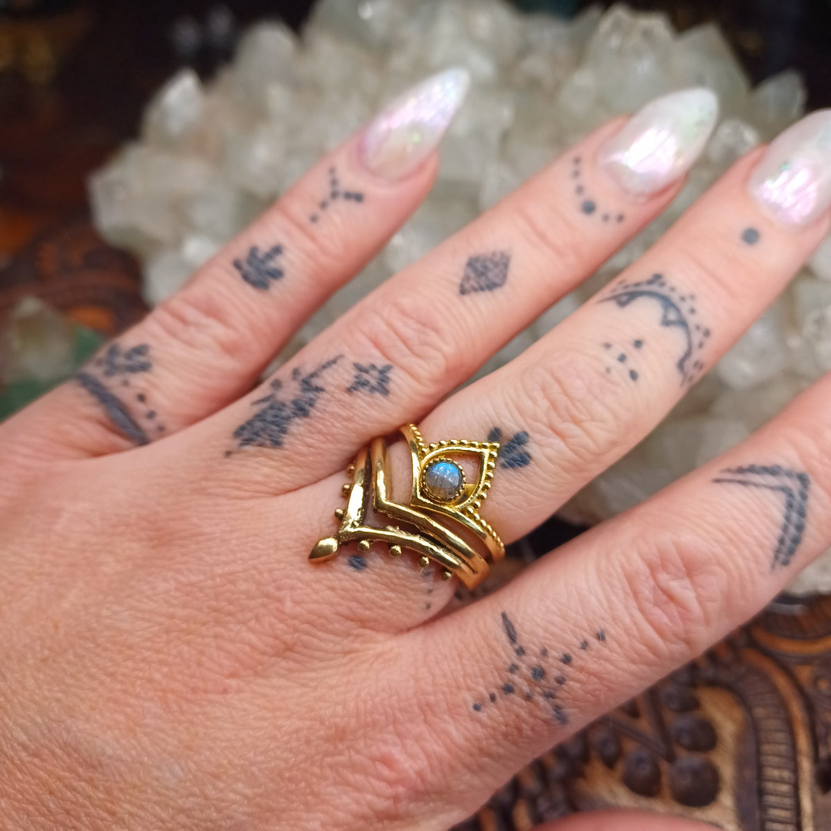 Labradorite Brass Rings