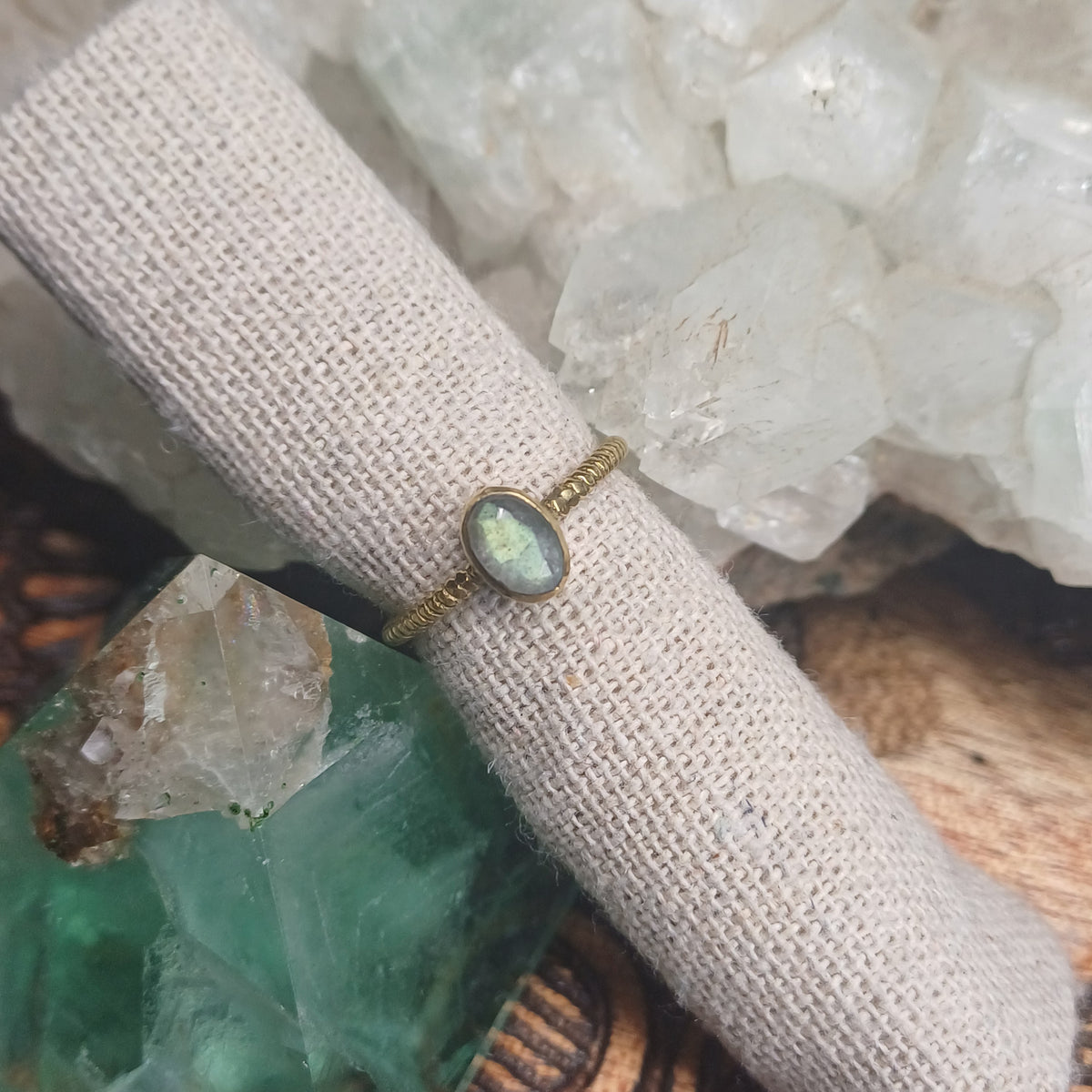 Labradorite Brass Ring