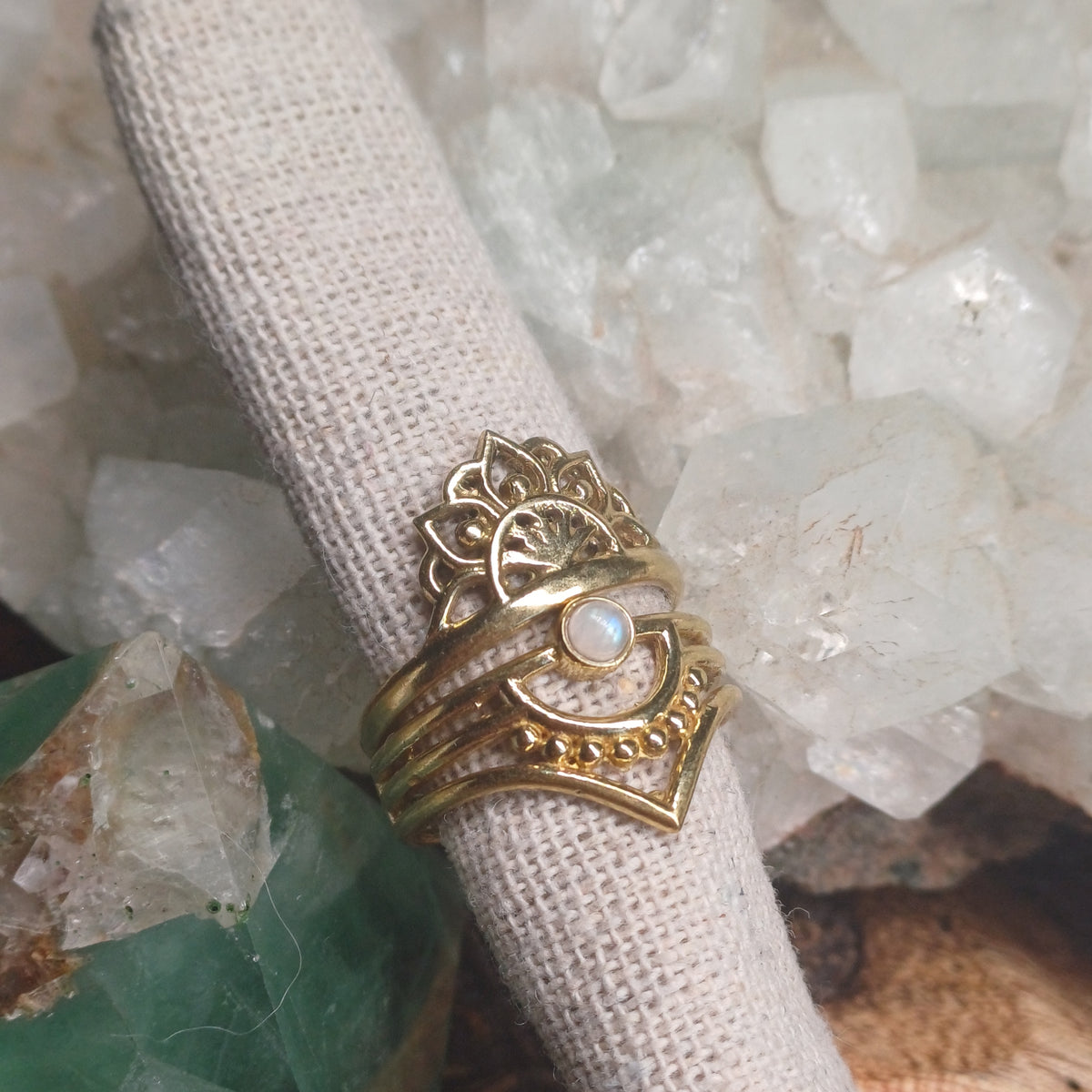 Moonstone Brass Rings