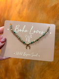 Unakite and Malachite Crescent moon necklace