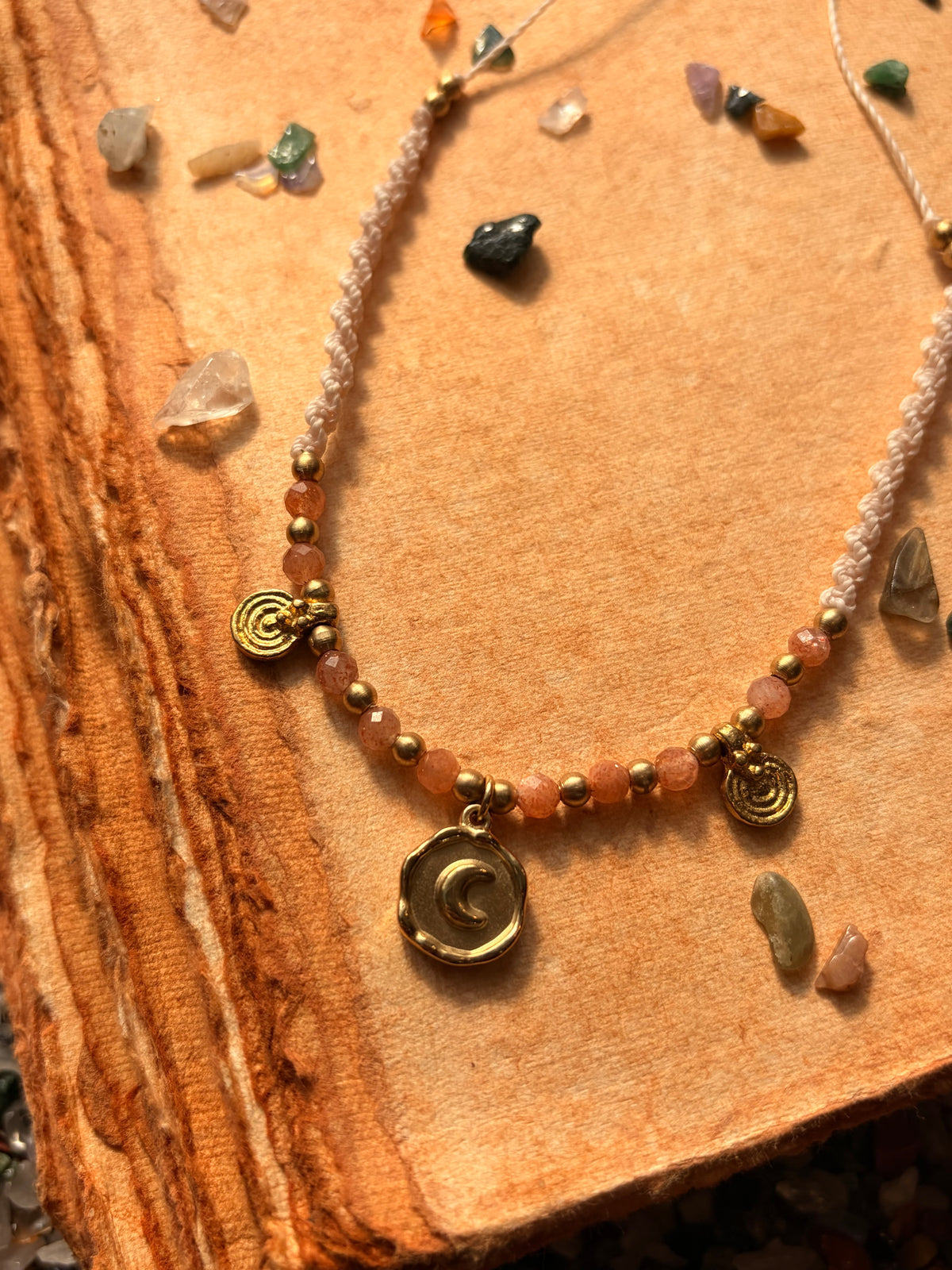 Crescent moon sunstone necklace