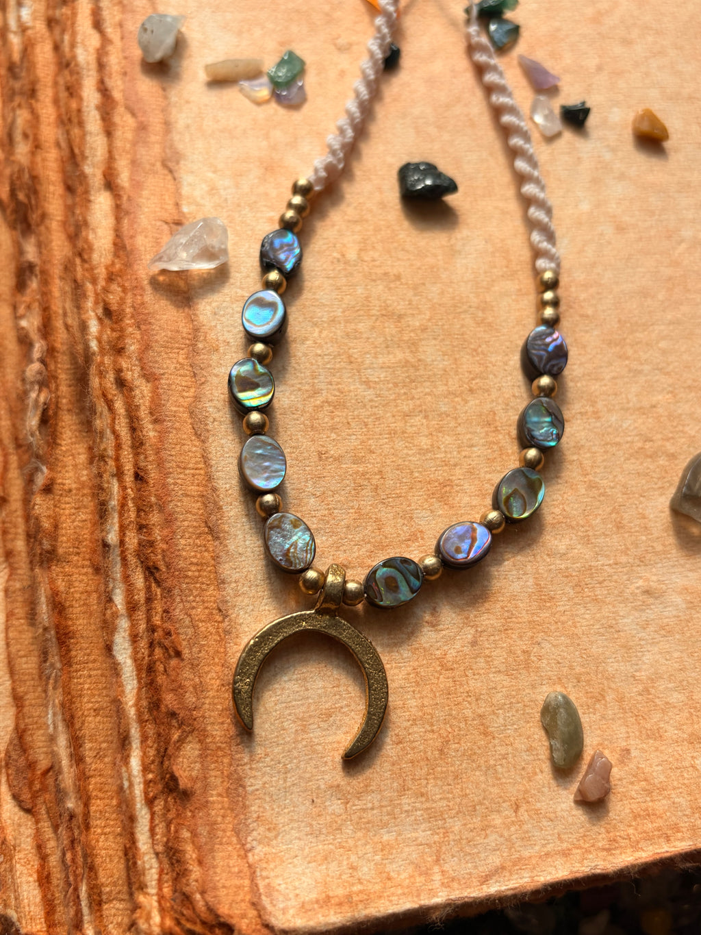 Crescent moon paua shell necklace