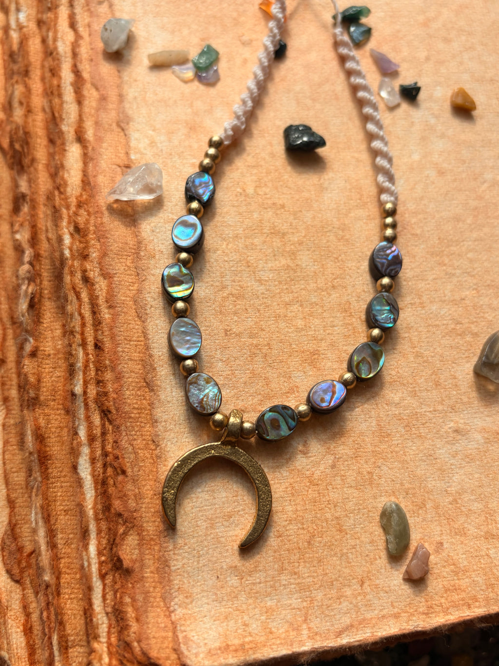 Crescent moon paua shell necklace